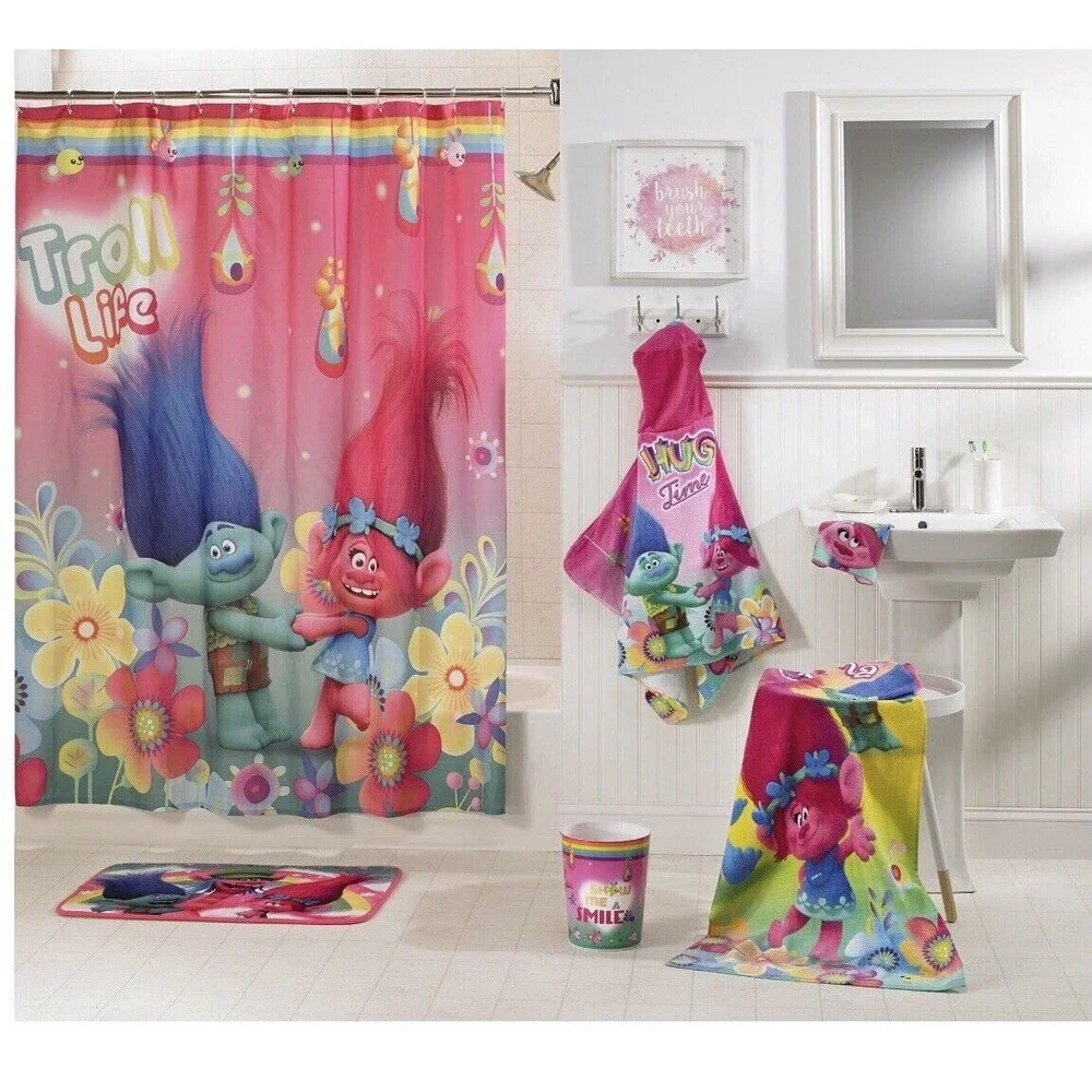 Shower Curtain‎ Trolls Dreamworks Fabric 2Pk New -72inx72in Shower Curtains